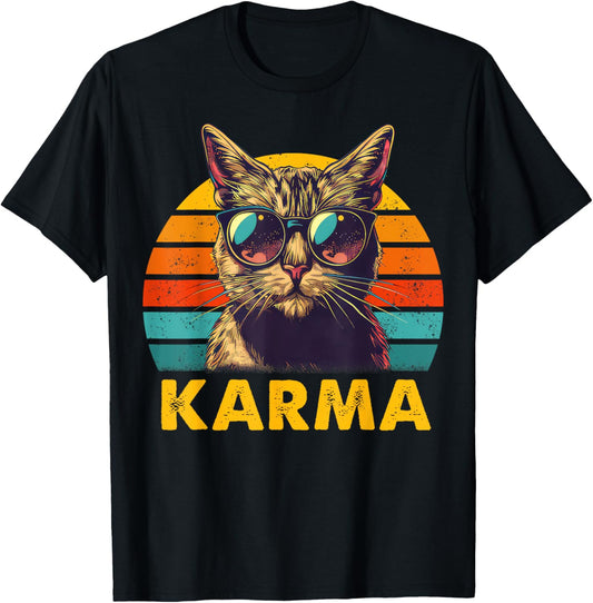 Vintage Cat Music Gifts For Teens Girls Kids Women Men Karma T-Shirt