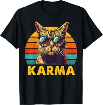 Vintage Cat Music Gifts For Teens Girls Kids Women Men Karma T-Shirt