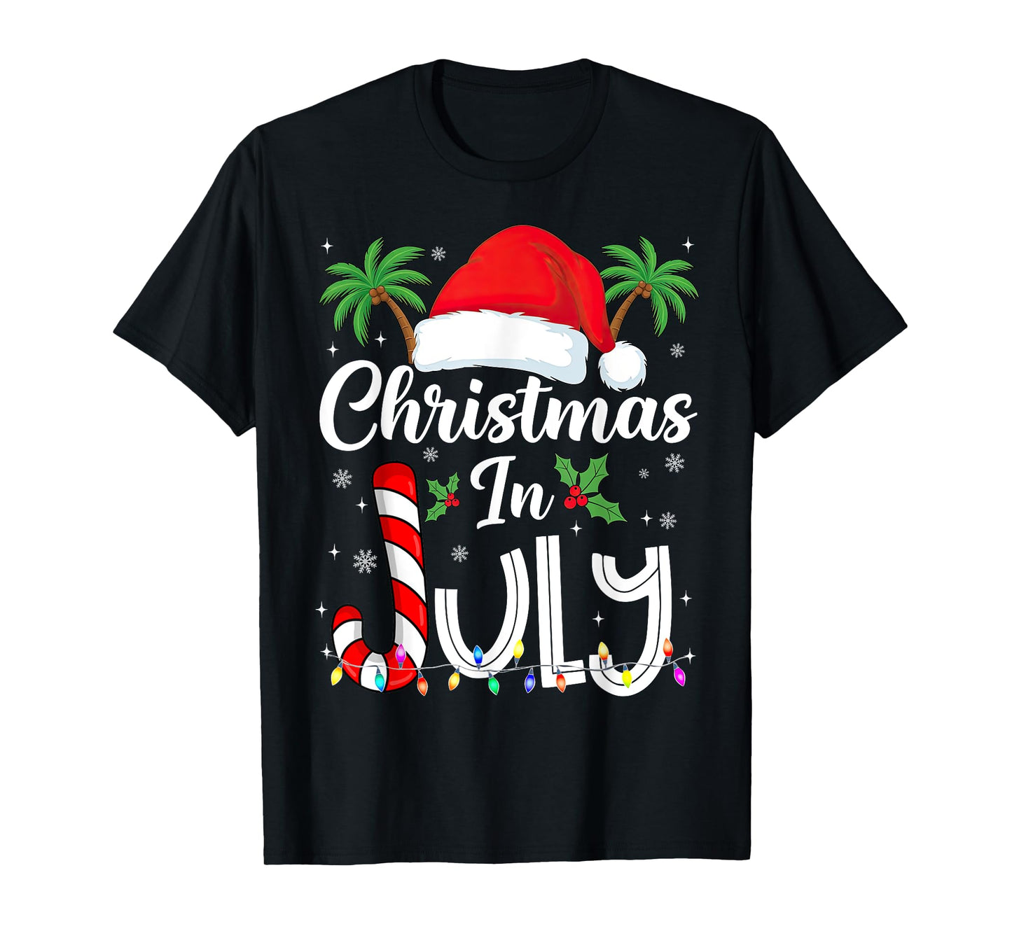 Xmas in July Santa Hat Beach Trip Tropical Summer Palm Tree T-Shirt