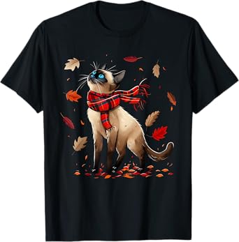 Retro Fall Leaf Siamese Cat Autumn Season Thanksgiving (kid) T-Shirt