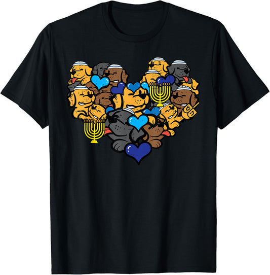 Hanukkah Dog Faces Heart Chanukah Jewish Pet Women Kids Men T-Shirt