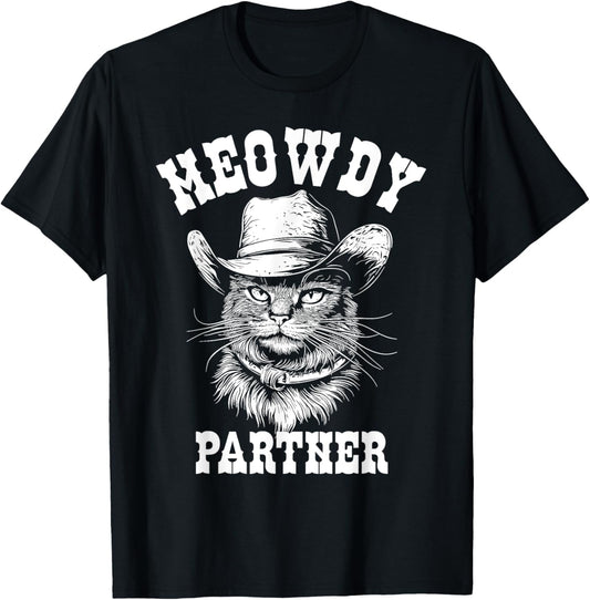 Meowdy Partner Cat Cowboy Hat Funny Western Cat T-Shirt