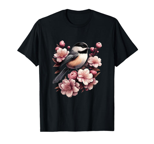 Chickadee Blossom Spring Birdwatching Bird Lover Cute T-Shirt