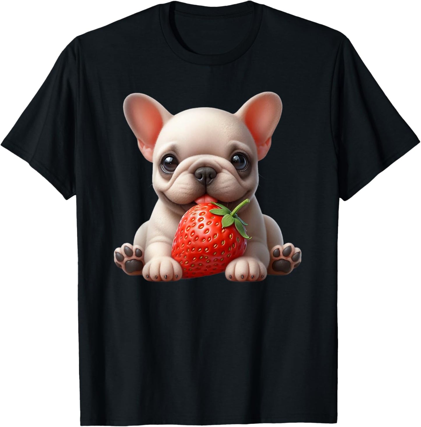 Funny French Bulldog Graphic Cute Dog Eating Strawberry T-Shirt