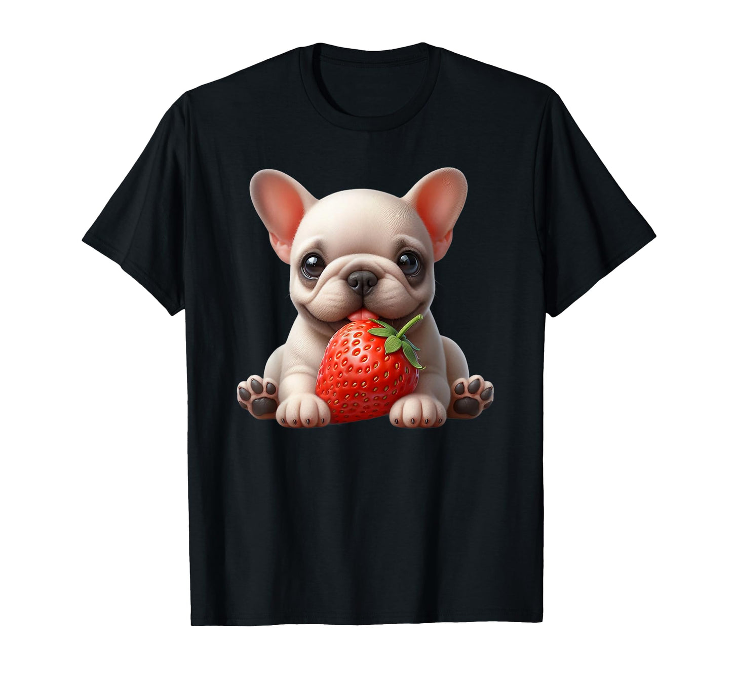 Funny French Bulldog Graphic Cute Dog Eating Strawberry T-Shirt