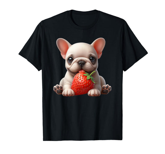 Funny French Bulldog Graphic Cute Dog Eating Strawberry T-Shirt