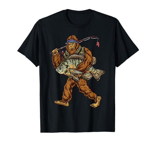 Northern Outdoors Bluegill Collection Black Fishing T-Shirt, Unisex-Adults, Short Sleeve, Small, Crew Neck, Classic Fit, Modern, Cartoon Bigfoot Pattern, All Seasons
