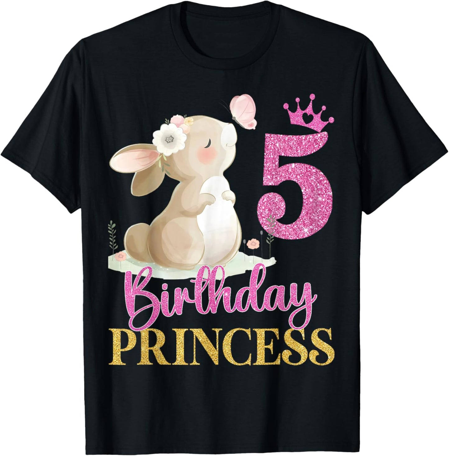 Kids 5th Birthday Rabbit Princess Girl Bunny 5 years old T-Shirt
