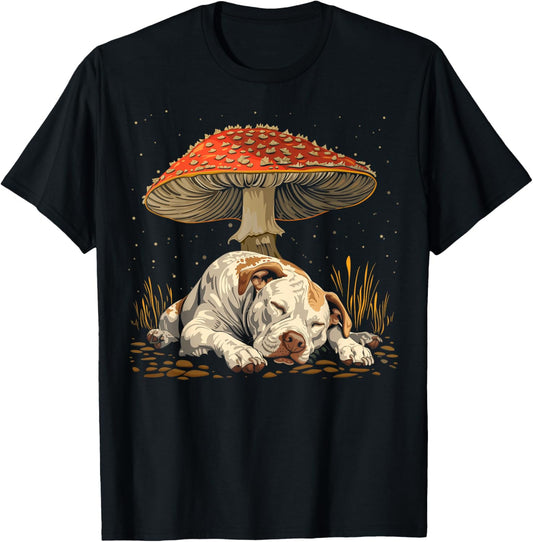 Cute Pitbull Dog Cottagecore Aesthetic Under The Mushroom T-Shirt