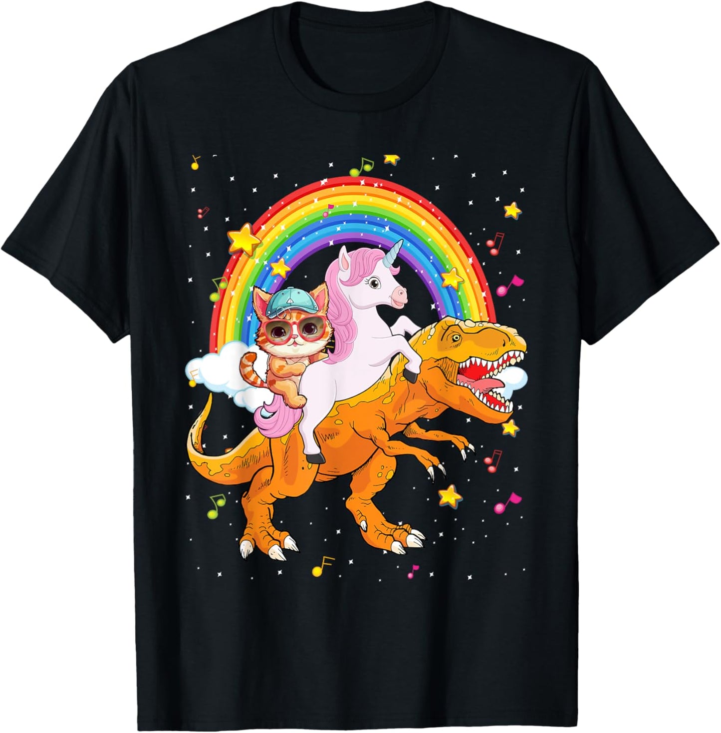 Cat Unicorn Riding Dinosaur T rex Kitten Lover Space Galaxy T-Shirt