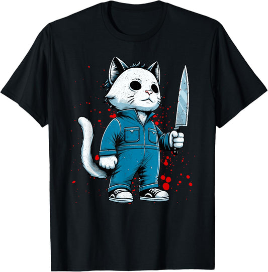Funny Cat Horror Movies Cute Halloween For Cat Kitty Lovers T-Shirt
