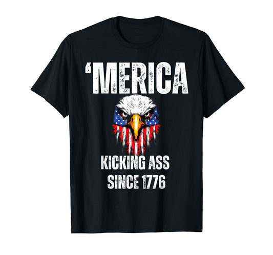 4th July Merica Kicking Ass Since 1776 Eagle Distressed T-Shirt