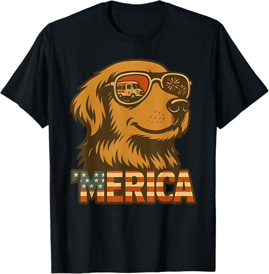 Golden Retriever 4th of July Merica US Flag Men Women Kids T-Shirt