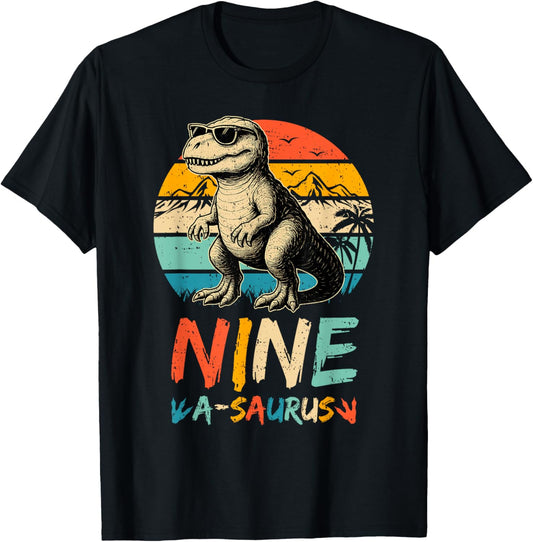 Nine Years Old Kids 9 A Saurus Dinosaur Retro 9th Birthday T-Shirt