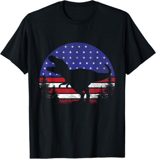 Retro Dinosaur American Flag 4th of July Dino Patriotic T-Shirt