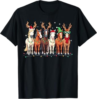 Horse Lover Santa Hat Christmas Xmas Holiday Girls Pajamas T-Shirt