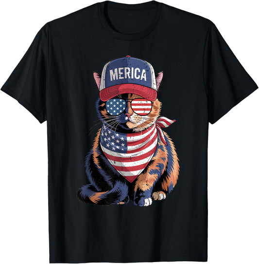 Tortoiseshell Cat 4th of July US American Flag Cat Patriotic T-Shirt