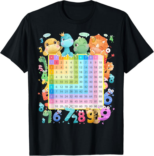 Dinosaur Numbers Idea For Kids & Dino Multiplication Square T-Shirt