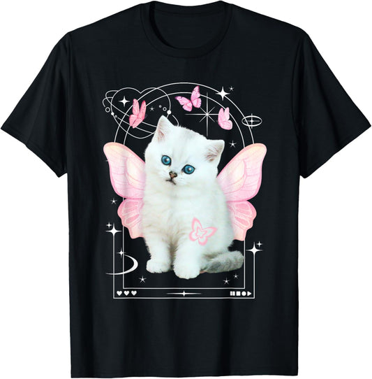 Cute y2k Aesthetic Cat Butterfly Fairy Cyber 2000s Graphic T-Shirt