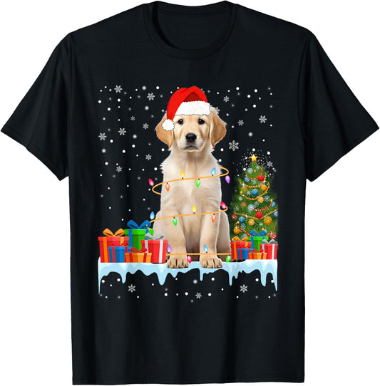 Funny Santa Labrador Dog Christmas Lights Xmas Pajamas T-Shirt