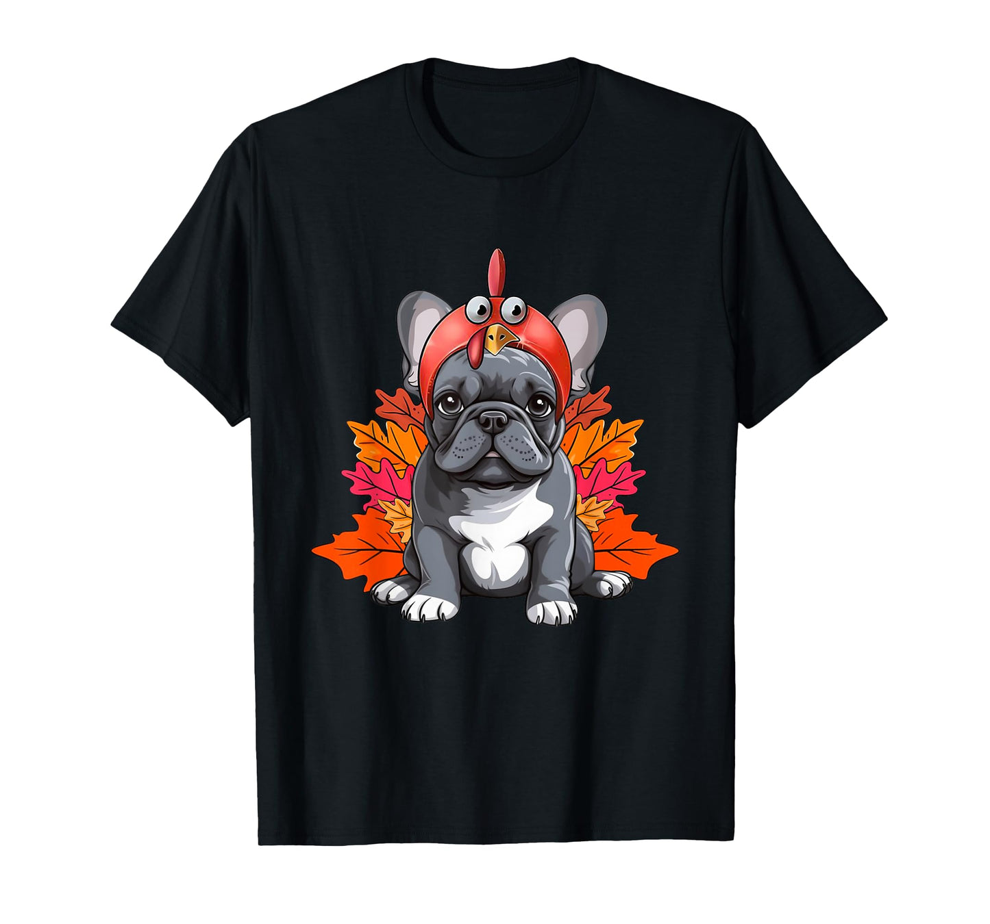 Turkey French Bulldog Fall Autumn Leaf Funny Thanksgiving T-Shirt