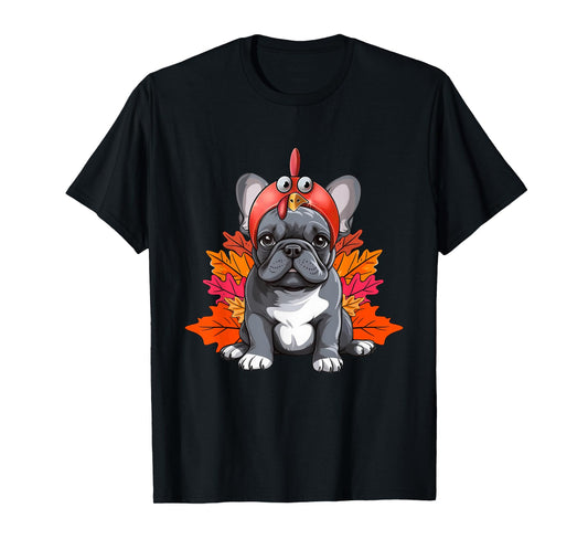 Turkey French Bulldog Fall Autumn Leaf Funny Thanksgiving T-Shirt