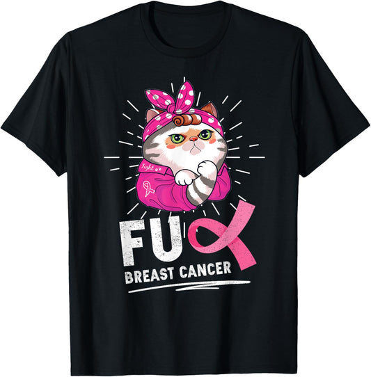 Funny Cat Warrior Fuck Cancer Breast Cancer Awareness Women T-Shirt