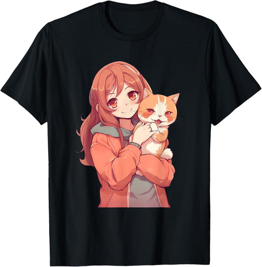 Anime Cat Lover Cute Girl Cat Kawaii Graphic For Teens Girls T-Shirt