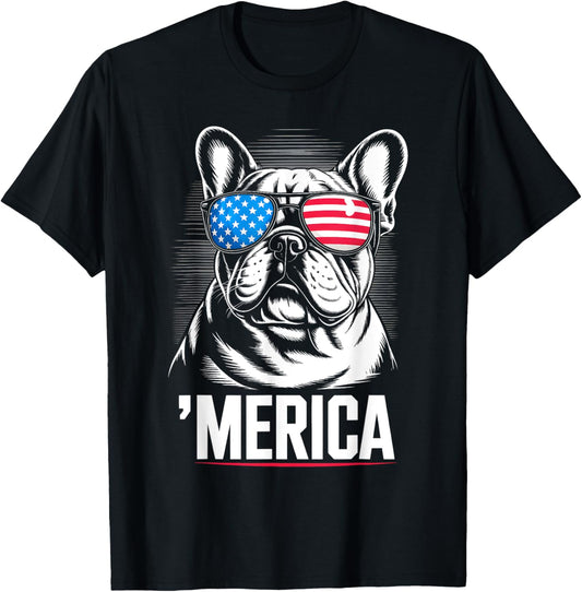 American Flag Patriotic French Bulldog 4th Of July America T-Shirt