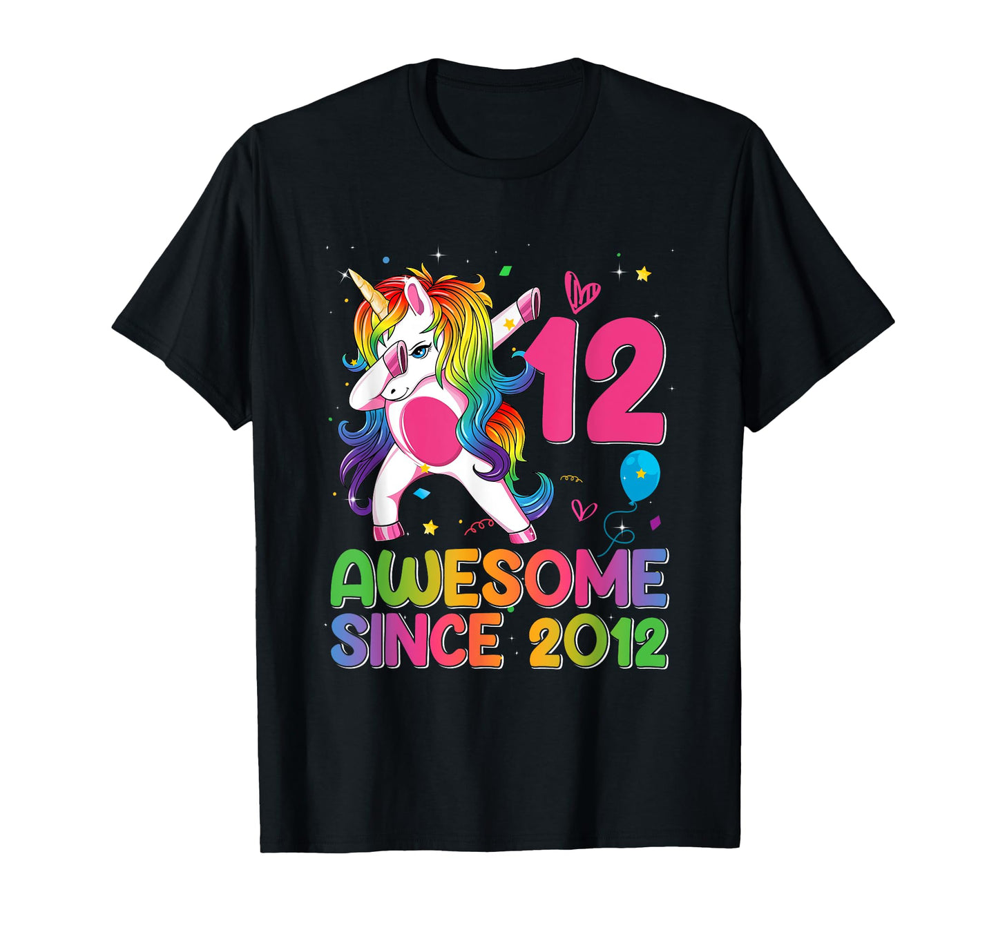 12 Years Old Awesome Since 2012 12th Birthday Unicorn Girls T-Shirt