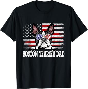 Vintage Boston Terrier Dad American Flag Father's Day T-Shirt