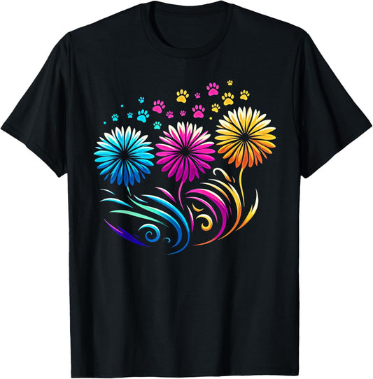 Dandelion Flowers Cute Dog Paw Funny Cat Paw T-Shirt