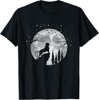 American Bully Full Moon At Night - Dogs American Bully T-Shirt