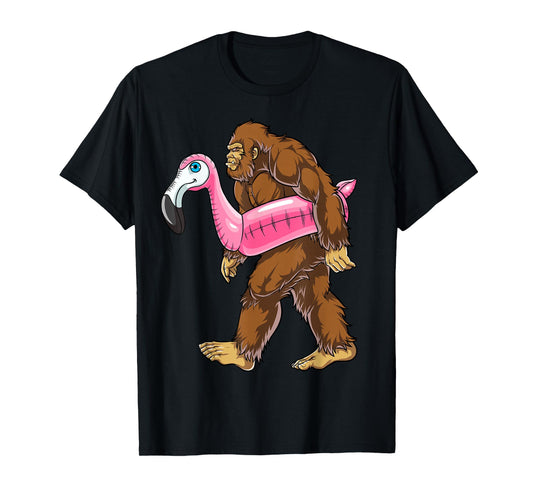 Pool Party Bigfoot Flamingo Men Women Sasquatch Pink Float T-Shirt