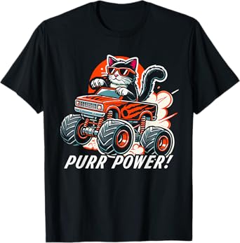Cat Lover - Purr Power Funny Cat Monster Truck T-Shirt