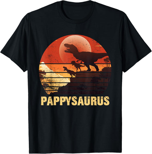 Mens Pappysaurus 2 Two kids T Rex Daddy Retro Fathers Day T-Shirt