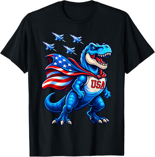 Amerisaurus T-Rex 4th of July Fighter Jets Patriotic Boy Kid T-Shirt