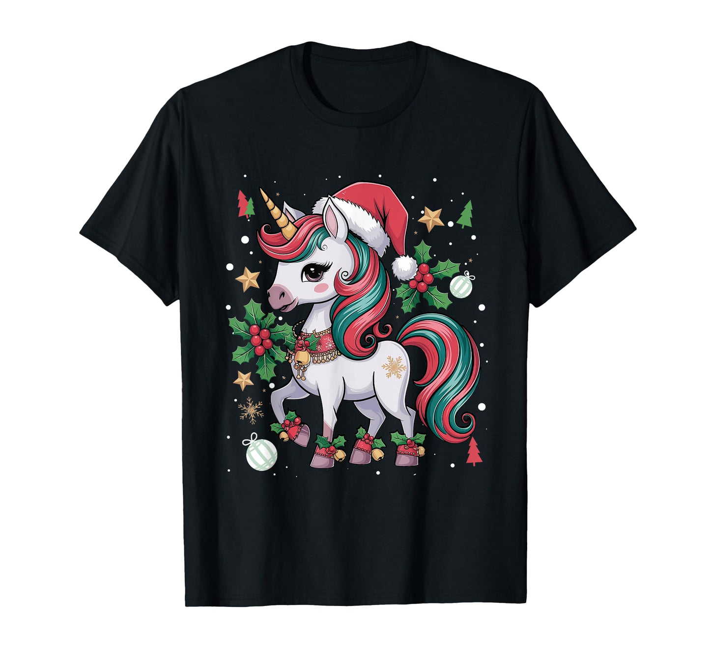 Merry Christmas Unicorn Girls Kid Toddler Xmas Unicorn Santa T-Shirt