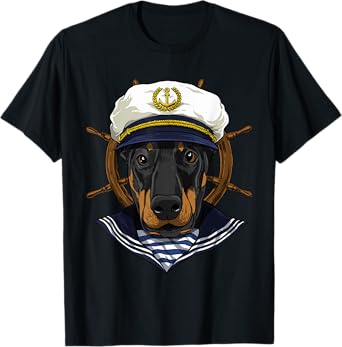 Boat Captain Doberman Dog Lover Pet Boat Lover Owner Sailor T-Shirt