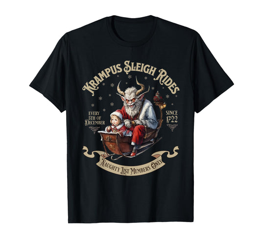 Funny Vintage Krampus Sleigh Rides Spooky Christmas Season T-Shirt