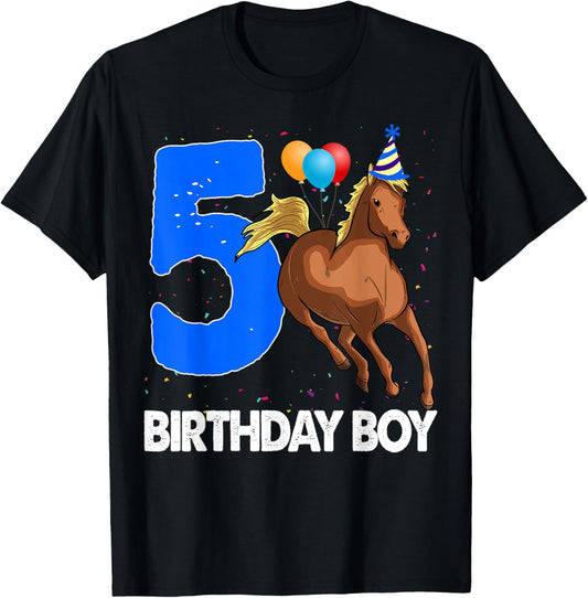Birthday Boy 5 T-shirt Riding Rider Shirts Horse Love Party T-Shirt