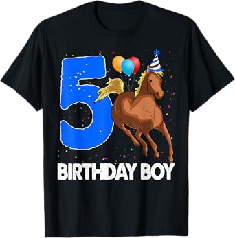 Birthday Boy 5 T-shirt Riding Rider Shirts Horse Love Party T-Shirt