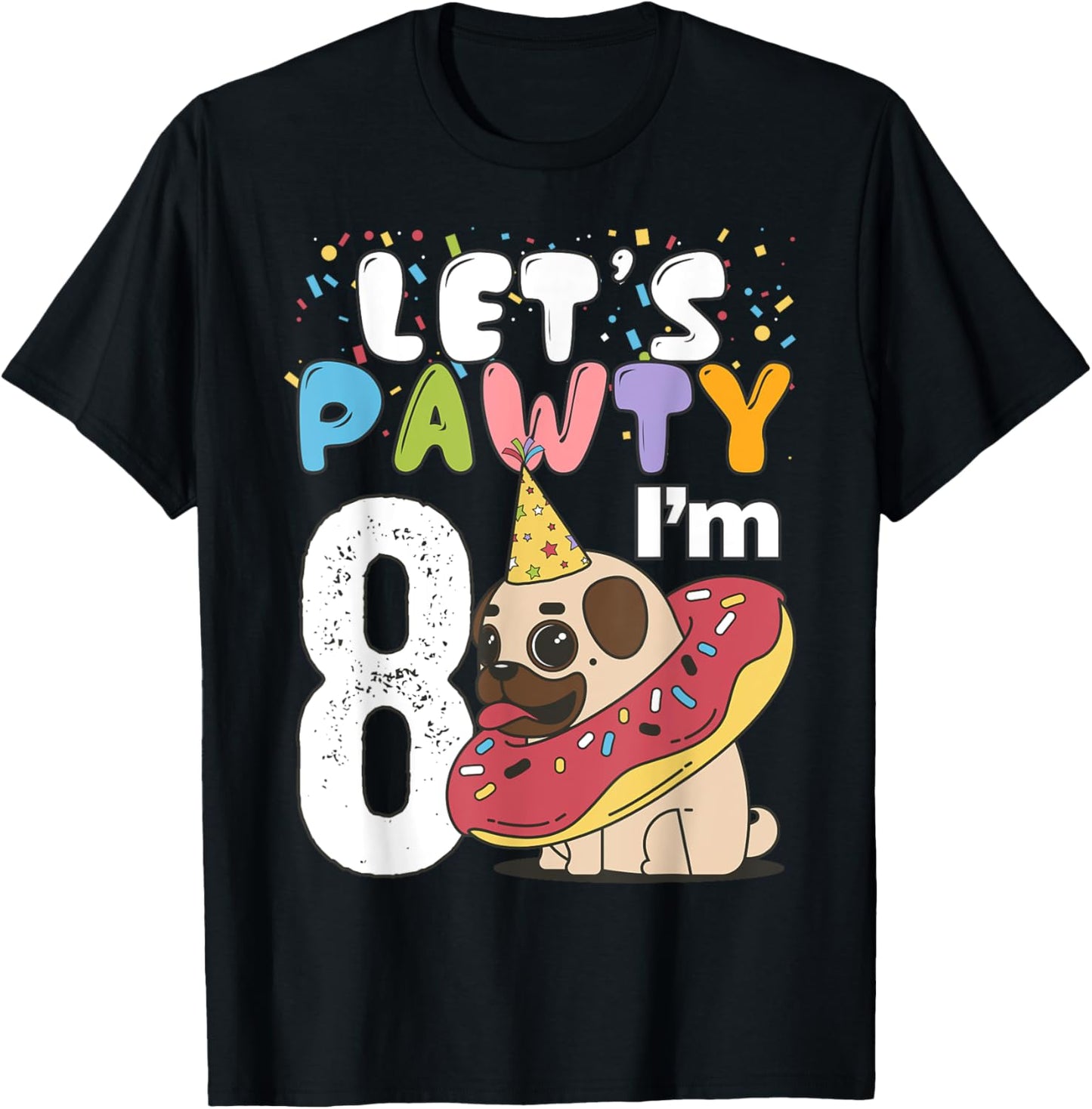 Let's Pawty I'm 8 Bulldog Dog 8 Year Old Birthday Party Kids T-Shirt