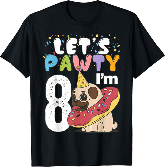 Let's Pawty I'm 8 Bulldog Dog 8 Year Old Birthday Party Kids T-Shirt