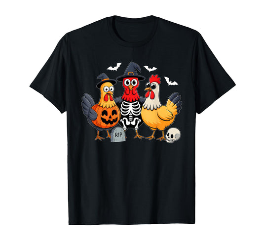 Halloween Chicken Witch Skeleton Pumpkin Men Women Farmer T-Shirt