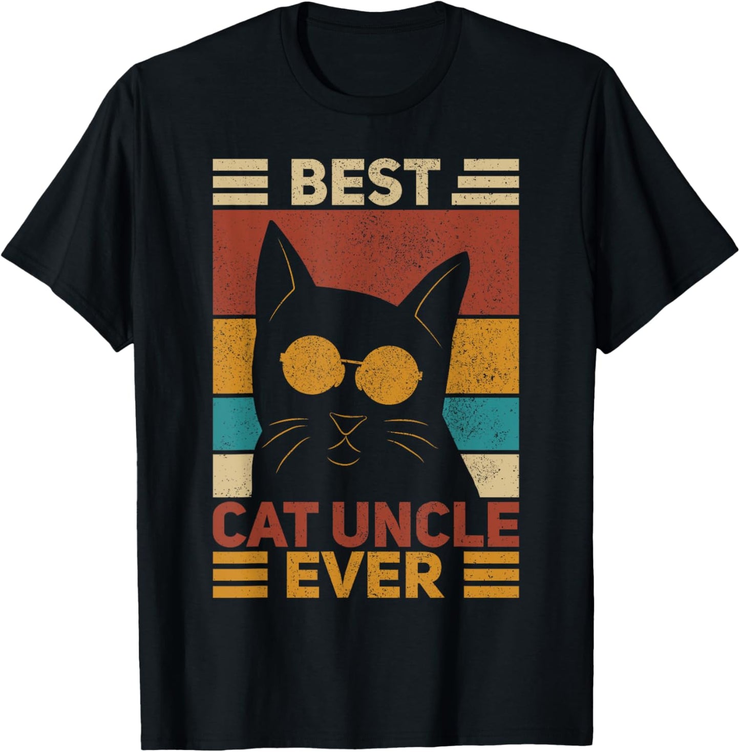 Best Cat Uncle Ever Men Cat Lover Black Cat Themed Funny Cat T-Shirt