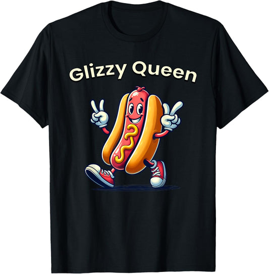 Funny Hotdog Cartoon Glizzy Queen Meme Pun Internet Humor T-Shirt