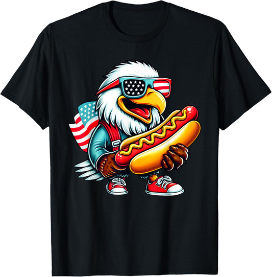 Funny Patriotic Bald Eagle Hotdog American Flag 4th Of July T-Shirt
