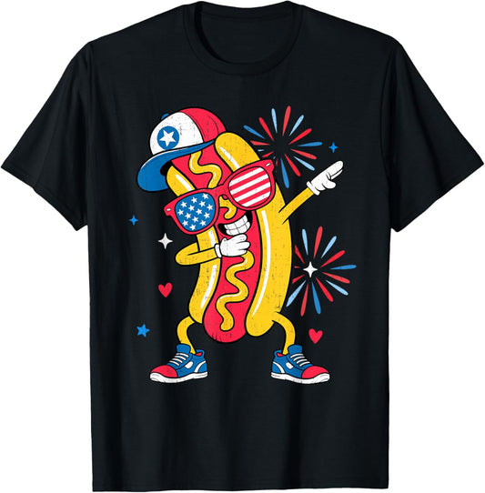 Patriotic Dabbing Hotdog Sunglasses 4th of July Men Women T-Shirt