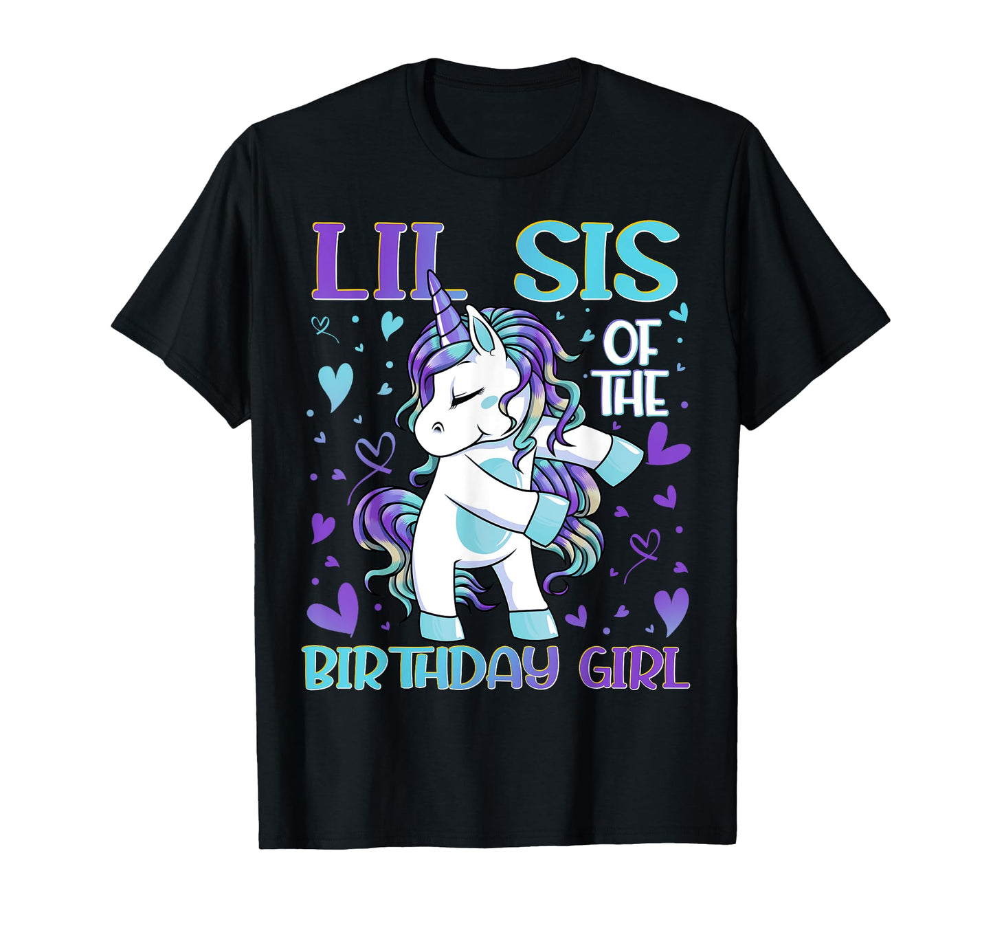 Lil Sis of the Birthday Girl Flossing Unicorn Little Sister T-Shirt